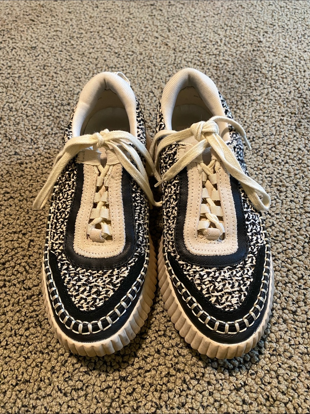 Dolce Vita Black and Cream Woven Platform Lace-Up Sneakers